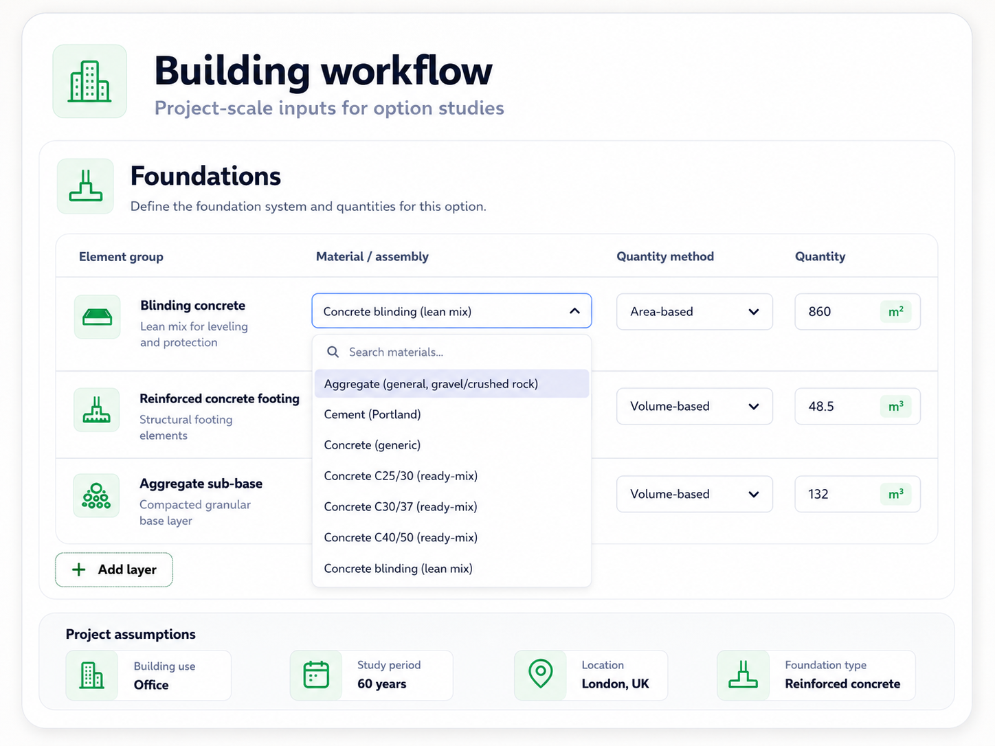 CASCA building workflow foundations input interface